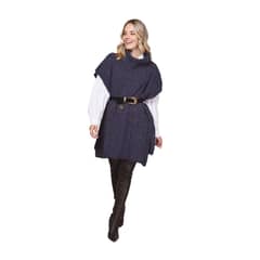 ONNORA - Poncho Cuello Tortuga con Lazo y Trenzas Delanteras