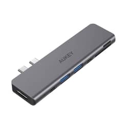 AUKEY - HUB USB-C con HDMI Thunderbolt 3 USB-C 2 USB 3.0 y lector de tarjeta Negro - CB-C76