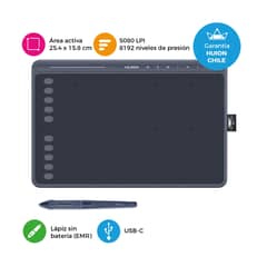 HUION - Tableta Gráfica HS611 Grey con Barra Multimedia