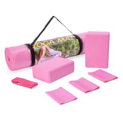 ATLETIS - Set Yoga Bloques Mat Bandas de Estiramiento Rosado