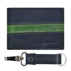 RIVIERA - Pack Billetera-Llavero de hombre Cuero Negro-Verde
