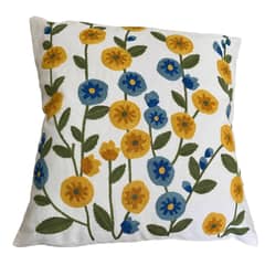 GENERICO - COJÍN BORDADO 45 CM X 45 CM FLORES PEQUEÑAS AZUL-MOSTAZA