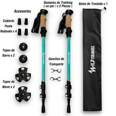WILD TRAVEL - Pack Bastones de trekking 2 unidades CELESTE