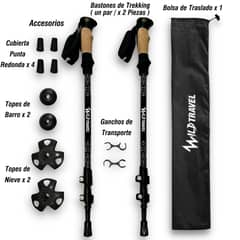 WILD TRAVEL - Pack Bastones de trekking 2 unidades NEGRO