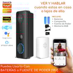 D MOTICA - Timbre Wifi Inteligente cámara Full HD-Audio-Alarma Con Campanilla y Memoria