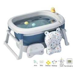 LUBABYCAS - Bañera Con Cojin Termómetro Y Más Accesorios Azul