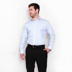 QUARANTA - Camisa Premium Líneas Gruesas y Finas Celeste