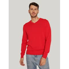 TOMMY HILFIGER - Sweater Básico Signature V-Neck Rojo