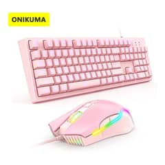 ONIKUMA - Set Teclado Gamer Rosado Led Mouse Gamer Rgb Pink Edition