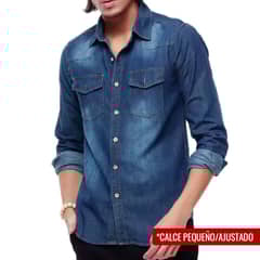 MILLAM - Camisa Mezclilla Jean Manga Larga Azul