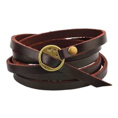 MILLAM - Pulsera Cuero Larga Marrón Lisa Broche