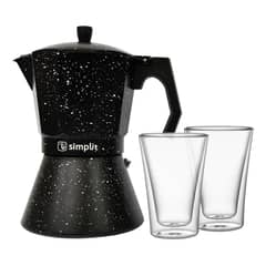 SIMPLIT - Pack Cafetera Italiana 12 Tazas + Set 2 Vasos Doble Pared