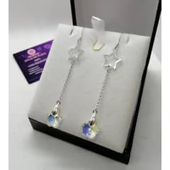 GENERICO - Aros Colgantes Flores con Cristales – Plata Ley 925 - Joyeria Hermosi.