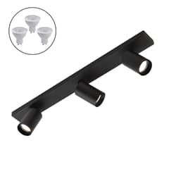MEGABRIGHT - Foco Spotlight Negro 3x Con Ampolleta 5,5 W GU-10 Cálida M