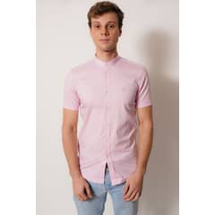 WHITE CLOTHING - Camisa cuello mao color rosa manga corta fit