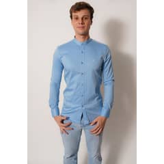 WHITE CLOTHING - Camisa Celeste cielo manga larga fit