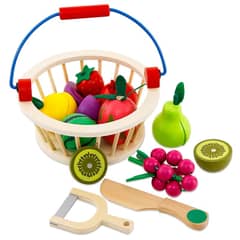 PELLITOS - CANASTO DIDACTICO DE MADERA FRUTAS MAGNÉTICAS 14 PIEZAS.