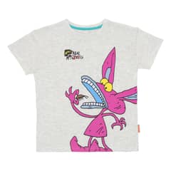 NICKELODEON - POLERA MANGA CORTA REAL MOSTER GRIS MELANGE
