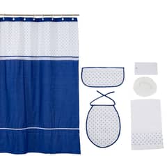 GENTILE - Cortina y Set de baño 7 piezas 180 x 180 cms azulino broderie