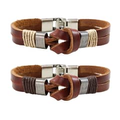 MILLAM - Pulseras de Pareja en Cuero con Infinito y Acero Par