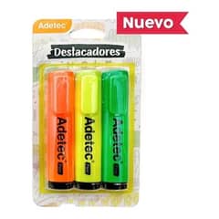 ADETEC - Destacadores 3 Unidades Amarillo, Verde Y Naranjo
