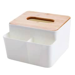GENERICO - Dispensador Pañuelos Con Compartimientos Con Tapa De Bambú