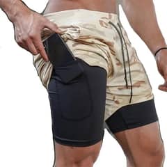 ROYAL MADRIZ - Short De Camuflaje Café Hombre Gym Deportivo Licra Bolsillo
