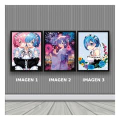 3DILUTION - Re Zero Anime Cuadro 3D Efecto Lenticular 3 imagenes en 1
