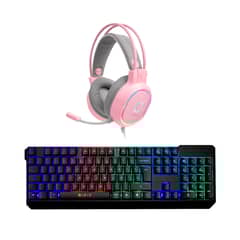 NIBIO - Kit Teclado Strike + Audífonos Zigma Rosado
