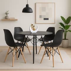 GENERICO - Juego de Comedor eames Redondo 4 sillas Negro 80 cm