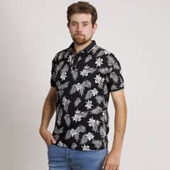 MUST - POLERA HOMBRE HAWAIANA MC CUELLO POLO NEGRA