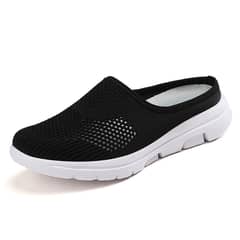 XHCY - Zapatillas planas de malla transpirable para mujer-negro.