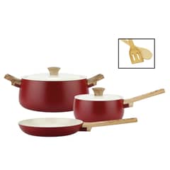 FANTUZZI - Batería de cocina de aluminio 7 Piezas Rojo Biela
