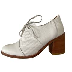 TACONES FABEL - Botín Mujer Cuero Blanco Modelo Mia