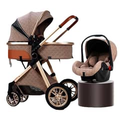 LUBABYCAS - Coche Deluxe Con Silla Nido Y Accesorios Café