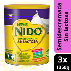 NIDO - Leche En Polvo Nido® Semidescremada Sin Lactosa 1350g X3