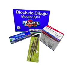 PROARTE - Combo Tempera, Balde Mezclador, Set De Pinceles Y Block 99