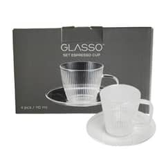 GLASSO - Set 4 Tazas Con Plato Espresso para Té o Café
