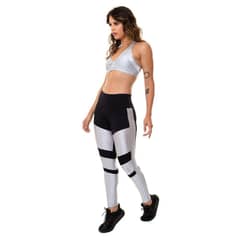 HTL - CALZA LEGGING DEPORTIVA BRASIL CUTOUT PLATA NEGRO