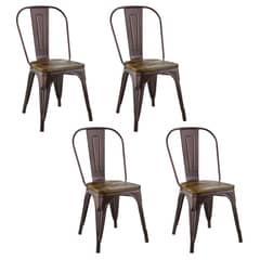 NOVAHUS - Pack 4 Sillas Tolix Vintage Asiento Madera Café