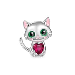 SILVER HEART - Charm Gatito y Corazón Rojo en Plata Fina 925