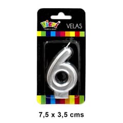 GENERICO - Vela número 6 metálica plateada