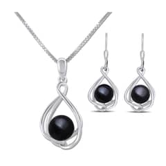 ARANY JOYAS - Collar y Aros Plata Con Perla Natural Negra Conjunto