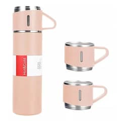 GENERICO - Set Termos Para Agua Caliente Termo Cafe + 2 Tazas 500 Ml Beige