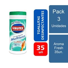 VIRUTEX - Pack 3x35 Toallitas Desinfectantes Multiuso Fresh