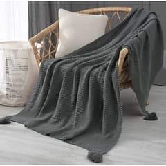 ANGELES DEL HOGAR - Manta de sofa tejida con Borlas 172x127cm Gris
