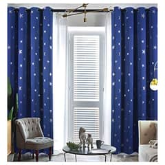 COMPRAPO - Set 2 Cortinas Gruesas Azul Infantil Estrellas y Lunas Plateadas