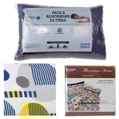 MASEL - Set jgo sabanas King azul y pack 2almohadas 50x70