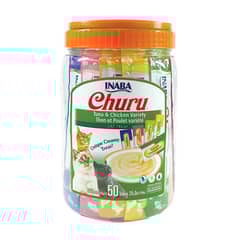 INABA - Churu Gato Frasco 50 Tubos Sabor Pollo y Atun Premio Snack