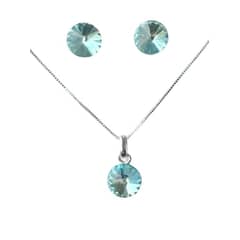 GENERICO - Conjunto Cristal Celeste Collar Dije Aros Plata 925 + Caja